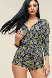 Multi Color Snake Print 3/4 Sleeve Romper