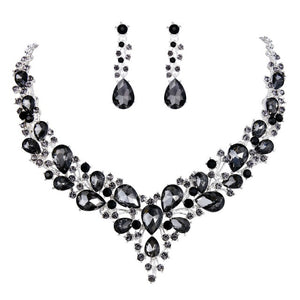 Tuliper Cluster Flower Bridal Jewelry Set Austrian Crystal Wedding Necklace Earrings Set