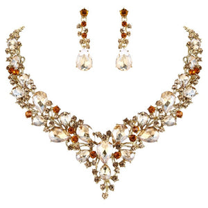 Tuliper Cluster Flower Bridal Jewelry Set Austrian Crystal Wedding Necklace Earrings Set