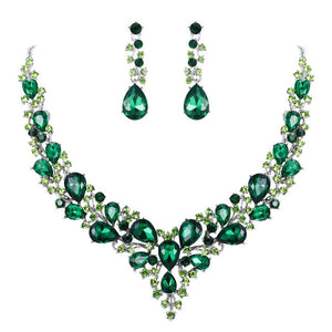 Tuliper Cluster Flower Bridal Jewelry Set Austrian Crystal Wedding Necklace Earrings Set