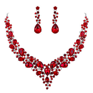 Tuliper Cluster Flower Bridal Jewelry Set Austrian Crystal Wedding Necklace Earrings Set