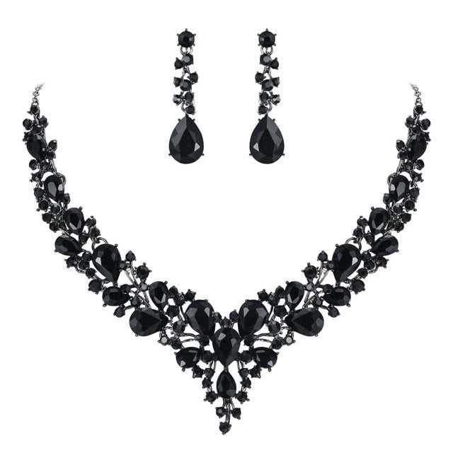 Tuliper Cluster Flower Bridal Jewelry Set Austrian Crystal Wedding Necklace Earrings Set