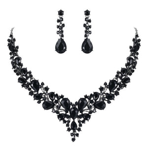 Tuliper Cluster Flower Bridal Jewelry Set Austrian Crystal Wedding Necklace Earrings Set