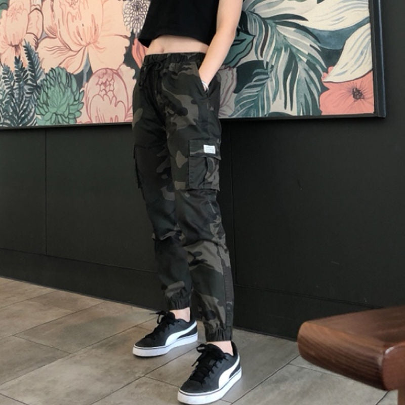 Camouflage Streetwear Cargo Pants Women Casual Joggers Black High Waist Loose Trousers