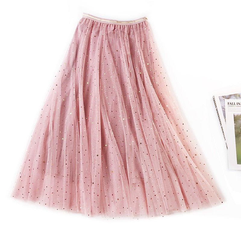 2019 New Tulle Skirts For Women Fashion Shining Star Mesh Tutu Skirt