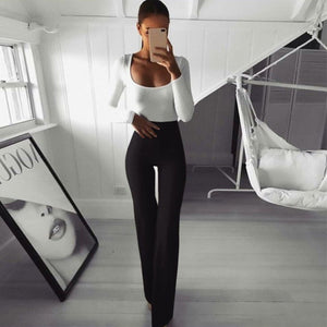 Plus Size Sexy Womens Wide Leg Flared Bodycon Solid Stretch Pants 2019