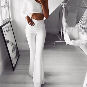 Plus Size Sexy Womens Wide Leg Flared Bodycon Solid Stretch Pants 2019