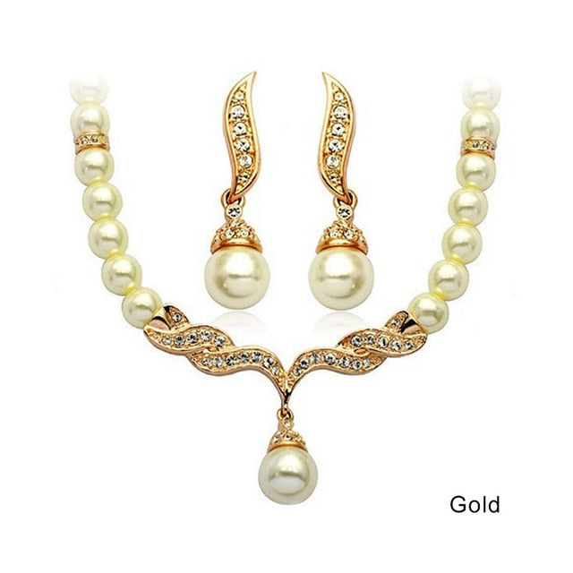 2019 Fashion Rhinestone Earrings Wedding Bridal Pearl Crystal Creative Gold Color Necklace