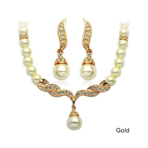 2019 Fashion Rhinestone Earrings Wedding Bridal Pearl Crystal Creative Gold Color Necklace