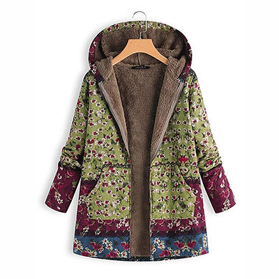 Hoodies Print Parka Winter Coats Women Thicken Velvety Plus Size Liner Tops