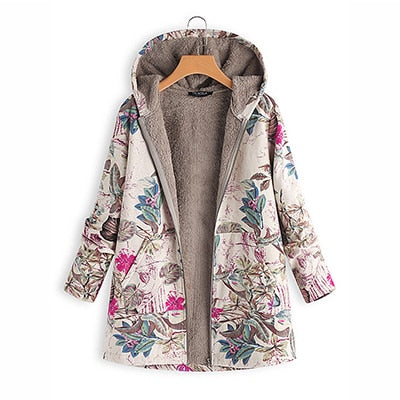 Hoodies Print Parka Winter Coats Women Thicken Velvety Plus Size Liner Tops