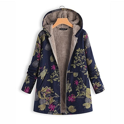 Hoodies Print Parka Winter Coats Women Thicken Velvety Plus Size Liner Tops