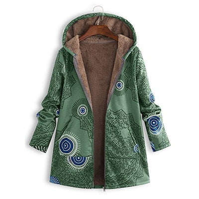 Hoodies Print Parka Winter Coats Women Thicken Velvety Plus Size Liner Tops