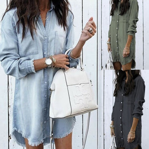 Women Long Sleeve Jean Blouse Denim Shirt / Dress Female Plus Size Turndown Shirts