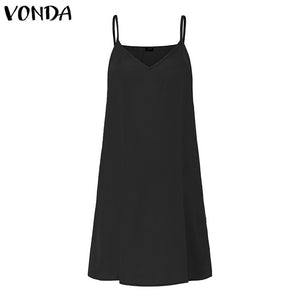 VONDA Summer Sexy White Lace Dress 2019 Women V-Neck Dot Hollow Asymmetrical Hem S-5XL