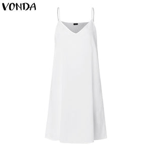 VONDA Summer Sexy White Lace Dress 2019 Women V-Neck Dot Hollow Asymmetrical Hem S-5XL