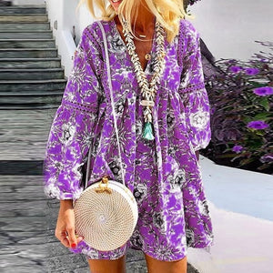 VIEUNSTA Women Retro Floral Print Beach Elegant Summer Dress