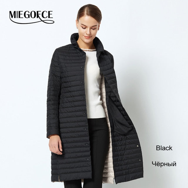 2019 Fashion Women Cotton Padded Jacket Thin Quilted Parkas Long Windproof Coat