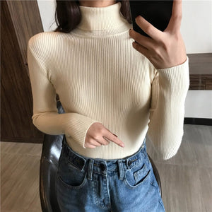 2019 Autumn Winter Thick Sweater Women Knitted Ribbed Pullover Long Sleeve Turtleneck