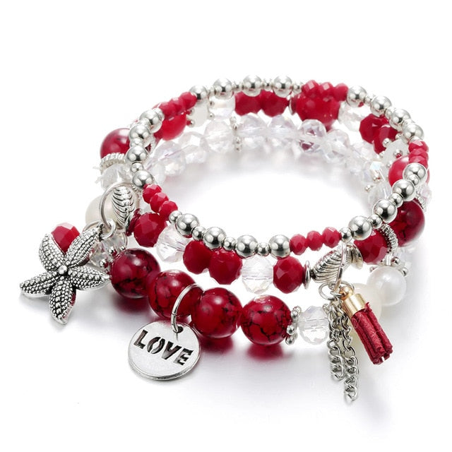 RAVIMOUR Vintage Love Star Stone Tassel Charms Bracelets & Bangle for Women Fine Jewelry