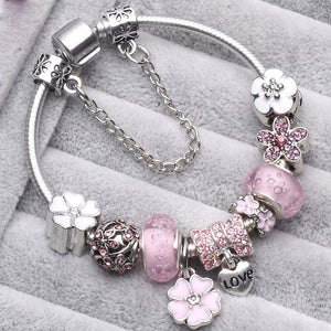 BAOPON Vintage Silver Color Charms Bracelets for Women DIY Crystal Beads Fine Bracelets