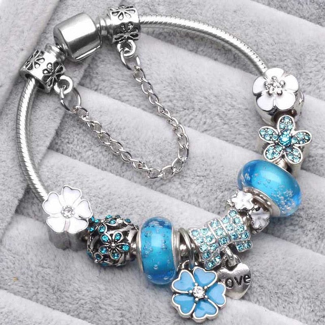 BAOPON Vintage Silver Color Charms Bracelets for Women DIY Crystal Beads Fine Bracelets