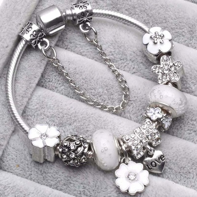 BAOPON Vintage Silver Color Charms Bracelets for Women DIY Crystal Beads Fine Bracelets