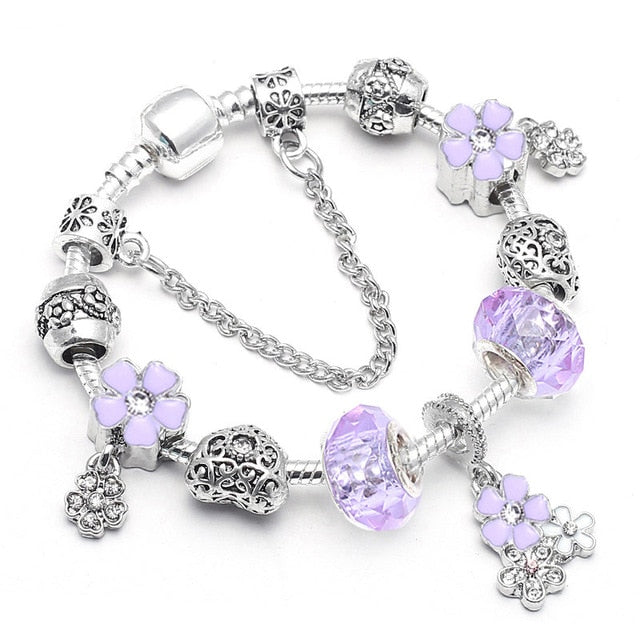 BAOPON Vintage Silver Color Charms Bracelets for Women DIY Crystal Beads Fine Bracelets