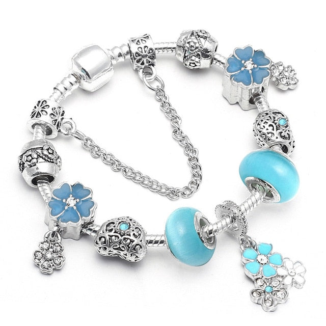 BAOPON Vintage Silver Color Charms Bracelets for Women DIY Crystal Beads Fine Bracelets