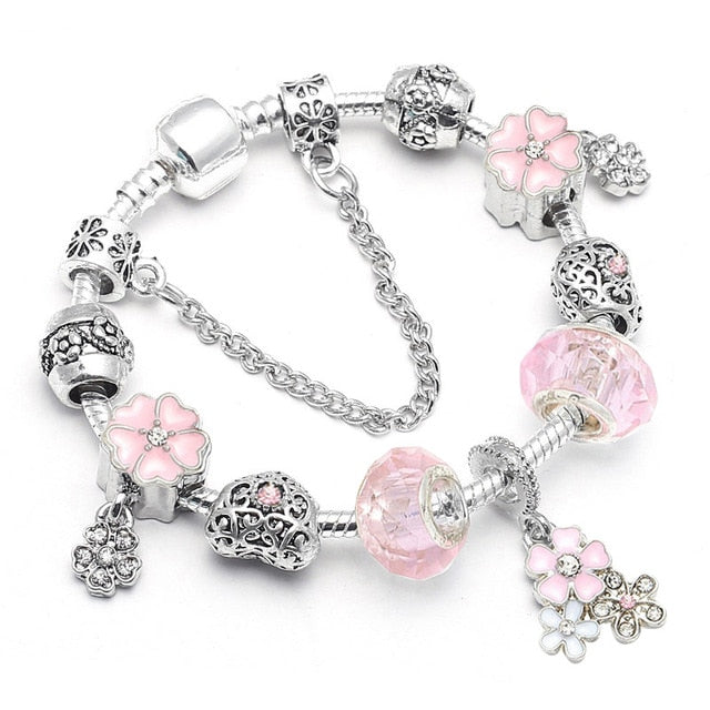 BAOPON Vintage Silver Color Charms Bracelets for Women DIY Crystal Beads Fine Bracelets