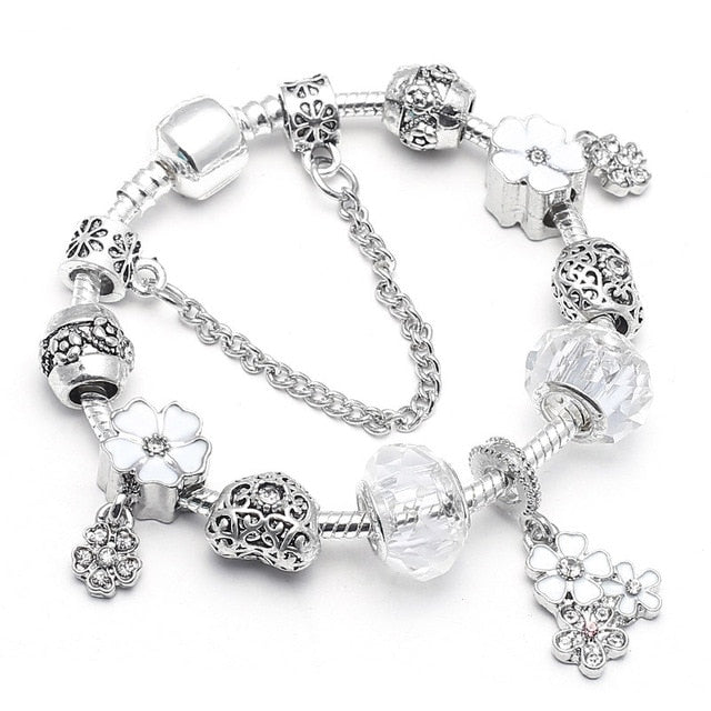 BAOPON Vintage Silver Color Charms Bracelets for Women DIY Crystal Beads Fine Bracelets