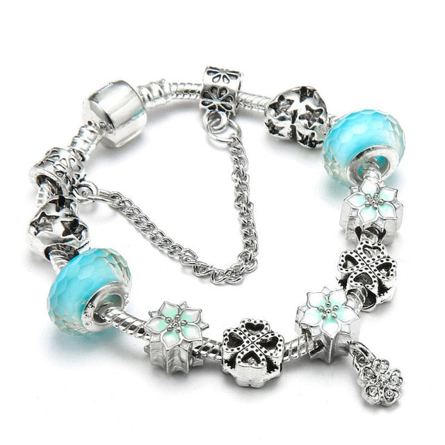 BAOPON Vintage Silver Color Charms Bracelets for Women DIY Crystal Beads Fine Bracelets