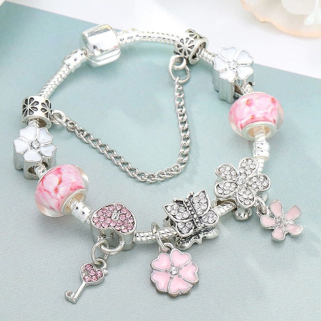 BAOPON Vintage Silver Color Charms Bracelets for Women DIY Crystal Beads Fine Bracelets