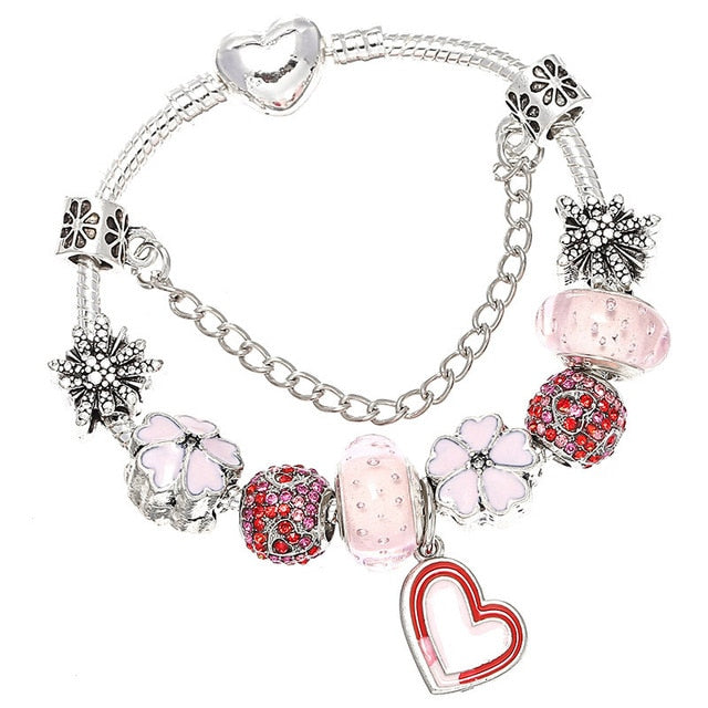 BAOPON Vintage Silver Color Charms Bracelets for Women DIY Crystal Beads Fine Bracelets