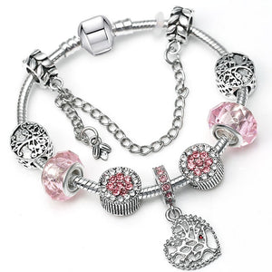 BAOPON Vintage Silver Color Charms Bracelets for Women DIY Crystal Beads Fine Bracelets