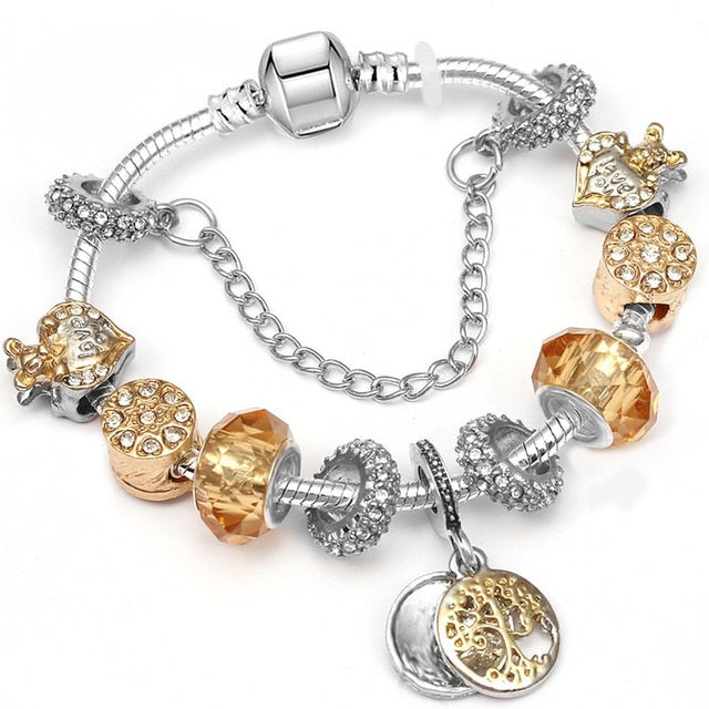 BAOPON Vintage Silver Color Charms Bracelets for Women DIY Crystal Beads Fine Bracelets