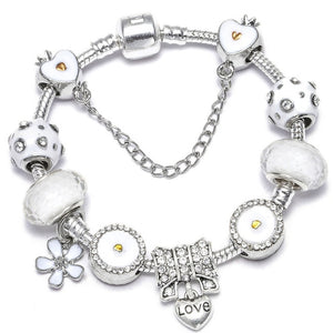 TOGORY New Fashion Crystal & Glass Sunflower Dangles Charm Bracelet Fit Snake Chain