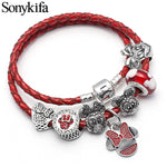 Mickey Minnie Leather Bracelet For Women Charm Bracelets Handmade Jewelry