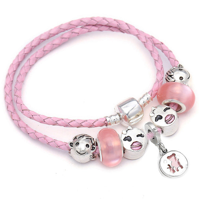 Mickey Minnie Leather Bracelet For Women Charm Bracelets Handmade Jewelry