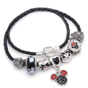 Mickey Minnie Leather Bracelet For Women Charm Bracelets Handmade Jewelry