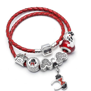 Mickey Minnie Leather Bracelet For Women Charm Bracelets Handmade Jewelry