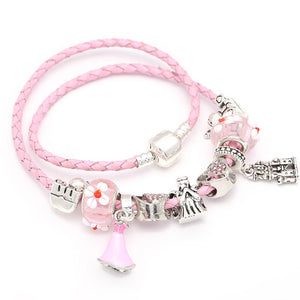 Mickey Minnie Leather Bracelet For Women Charm Bracelets Handmade Jewelry