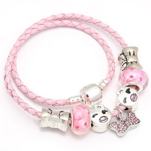 Mickey Minnie Leather Bracelet For Women Charm Bracelets Handmade Jewelry