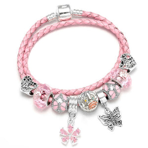 Mickey Minnie Leather Bracelet For Women Charm Bracelets Handmade Jewelry