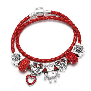 Mickey Minnie Leather Bracelet For Women Charm Bracelets Handmade Jewelry