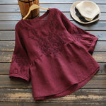 Vintage Ethnic Embroidery Blouse Women Plus size Loose Summer Tops