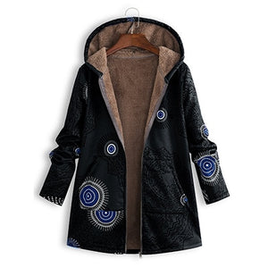 Hoodies Print Parka Winter Coats Women Thicken Velvety Plus Size Liner Tops