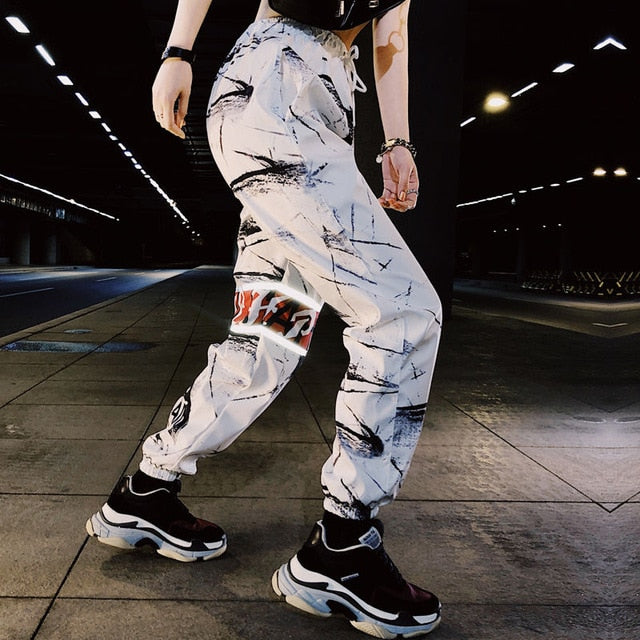 Camouflage Streetwear Cargo Pants Women Casual Joggers Black High Waist Loose Trousers