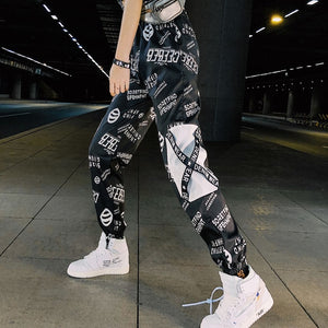 Camouflage Streetwear Cargo Pants Women Casual Joggers Black High Waist Loose Trousers