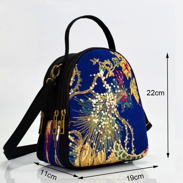 New Sequins Peacock Embroidery Bag Fashion Ethnic Small Canvas Shoulder Messenger Bags